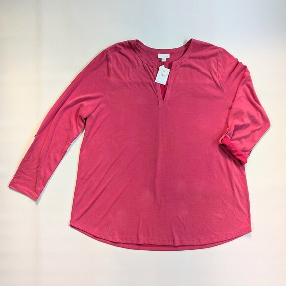 J. Jill Modal Shirt Roll Tab Sleeves Size XL Fuchsia NEW - Picture 2 of 8